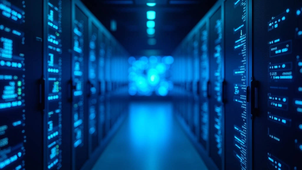 Serverio kompiuterio sistema su duomenų apdorojimo ekranais, rodanti realaus laiko sekimo informaciją